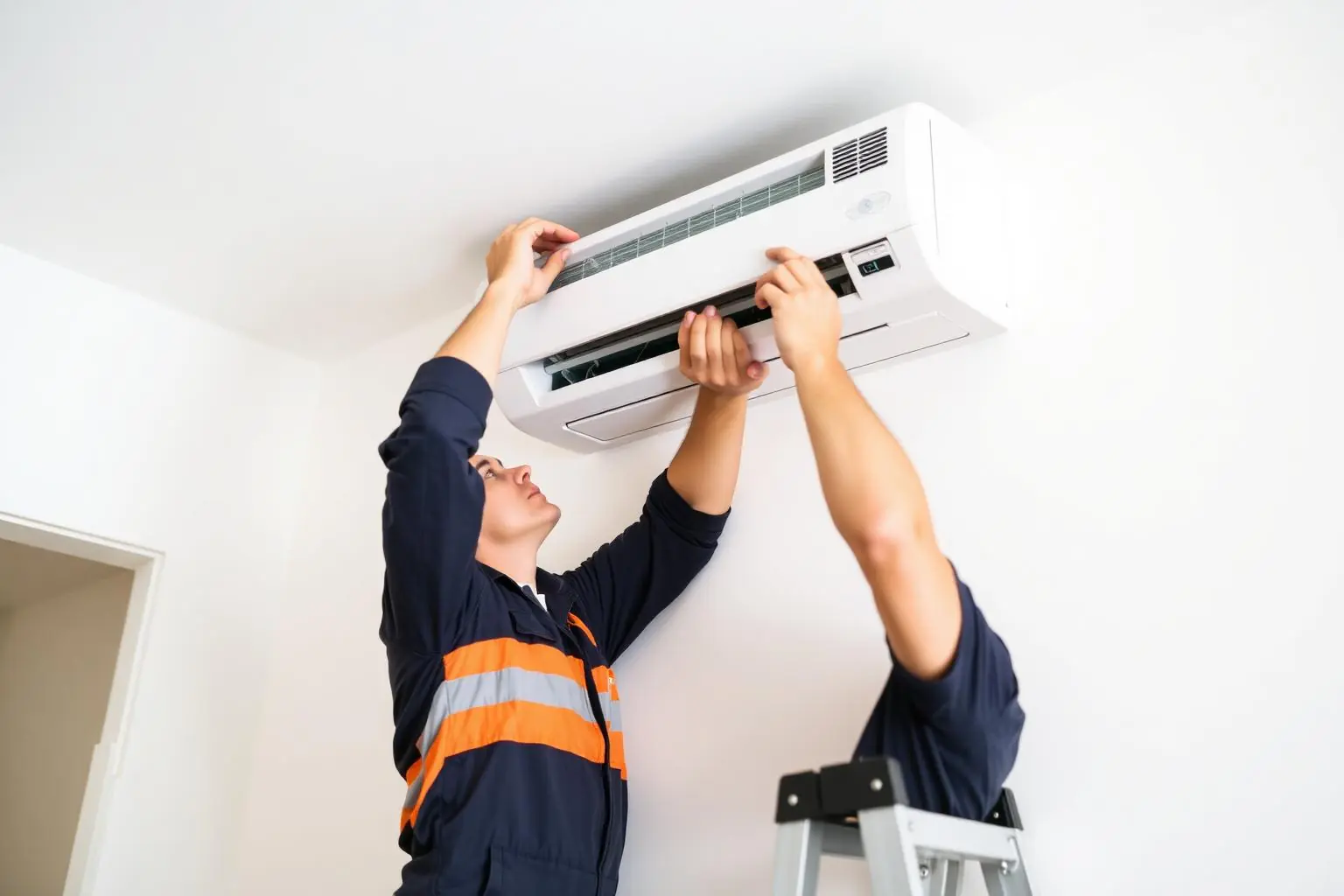 Técnico reparando un aire acondicionado minisplit